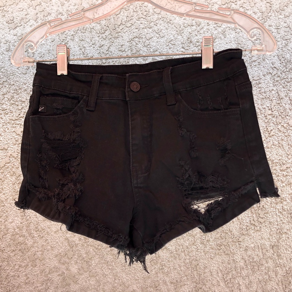 Distressed denim shorts